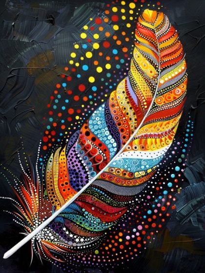 Abstract |  Aboriginal Feather Art 60x75cm(24×29.5in) Abstract Abstract