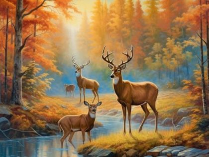 Animal Kits |  Deers in Autumn Forest – Paint by Numbers Kit 60x75cm(24×29.5in) Animal Animal Kits