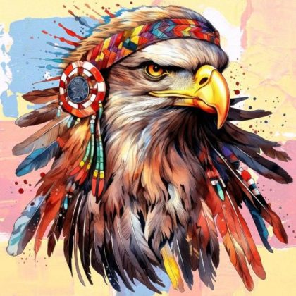 Animal Kits |  Eagle with War Bonnet 60x60cm(23.5×23.5in) Animal Animal Kits