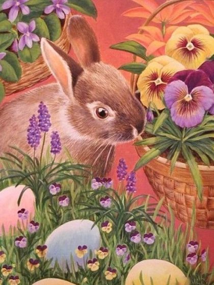 Animal Kits |  Easter Bunny with Flowers 60x75cm(24×29.5in) Animal Animal Kits