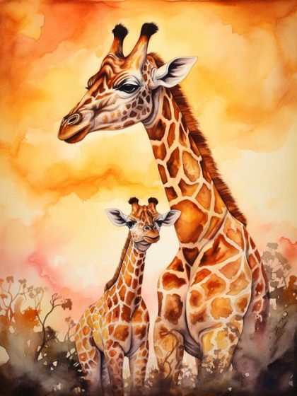 Animal Kits |  Giraffe and her Baby 60x75cm(24×29.5in) Animal Animal Kits