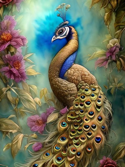 Animal Kits |  Golden Peacock 60x75cm(24×29.5in) Animal Animal Kits