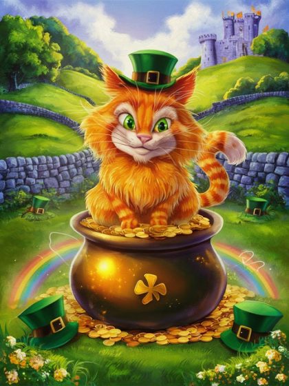 Animal Kits |  Irish Cat on Pot of Gold 60x75cm(24×29.5in) Animal Animal Kits