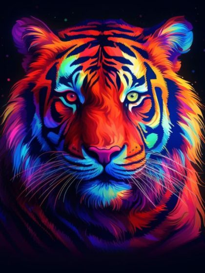 Animal Kits |  Neon Tiger Paint by Numbers 60x75cm(24×29.5in) Animal Animal Kits