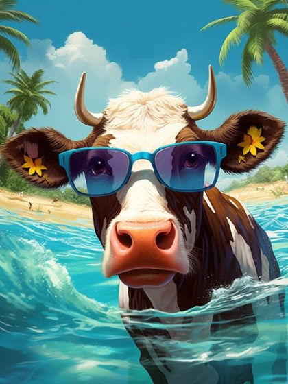 Animal Kits |  Tropical Cow Holiday – Paint by Numbers Kit 60x75cm(24×29.5in) Animal Animal Kits