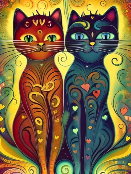 Animal Kits |  Twin Feline Fantasy 60x75cm(24×29.5in) Animal Animal Kits