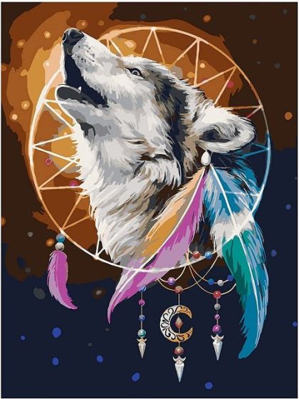 Animal Kits |  Wolven Dream Catcher 60x75cm(24×29.5in) Animal Animal Kits