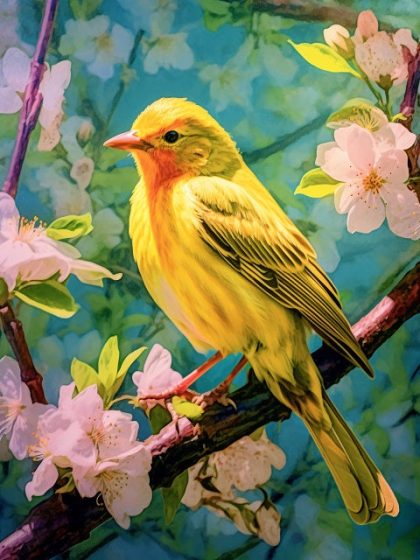 Bird |  Bird on Blossom Tree 60x75cm(24×29.5in) Animal Bird