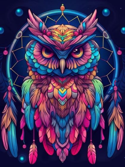 Bird |  Colorful Owl Dreamcatcher 60x75cm(24×29.5in) Animal Bird