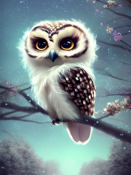 Bird |  Cute Owl on Cherry Tree 60x75cm(24×29.5in) Animal Bird