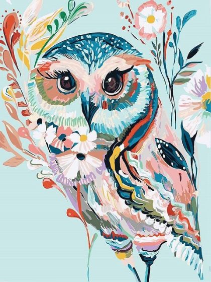 Bird |  Flowery Folk Art Owl 60x75cm(24×29.5in) Animal Bird