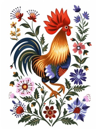 Bird |  Folk Rooster 60x75cm(24×29.5in) Animal Bird