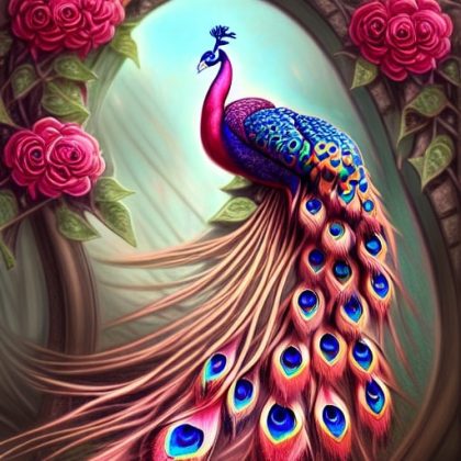 Bird |  Peacock Rose Fantasy 60x60cm(23.5×23.5in) Animal Bird