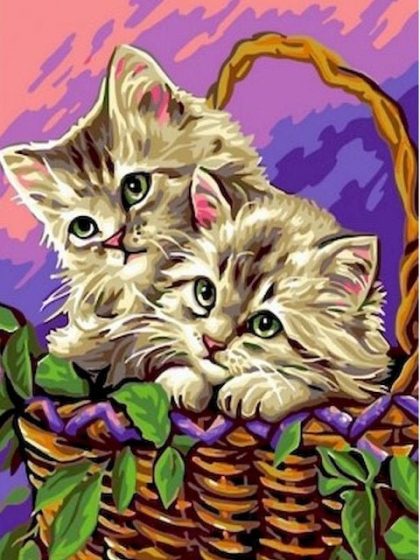 Cat |  Kitties in Basket 60x75cm(24×29.5in) Animal Cat