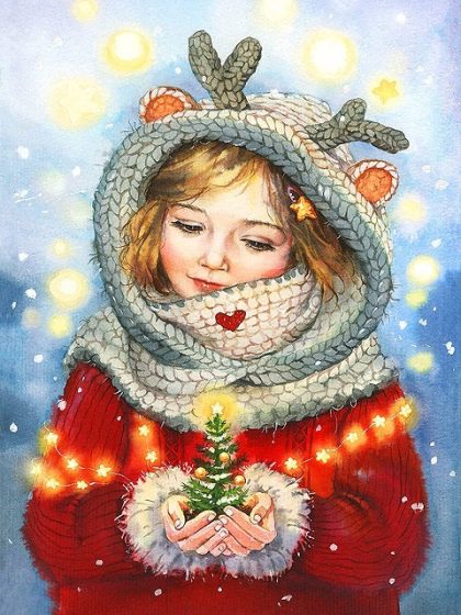 Christmas |  Girl Loves Christmas 60x75cm(24×29.5in) Christmas Christmas