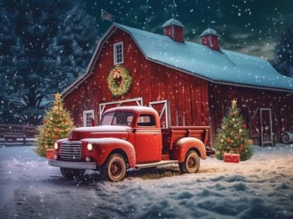 Christmas |  Red Truck in the Snow 60x75cm(24×29.5in) Christmas Christmas