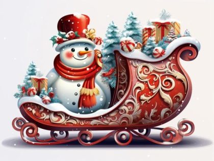 Christmas |  Snowman Sleigh Ride 60x75cm(24×29.5in) Christmas Christmas