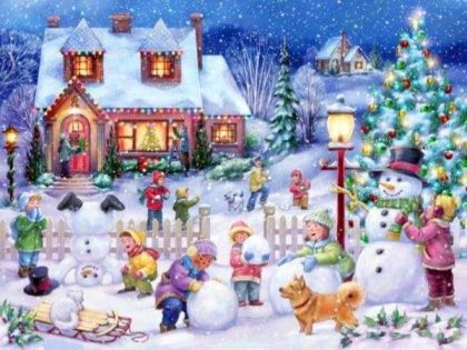 Christmas |  Snowy Village 60x75cm(24×29.5in) Christmas Christmas