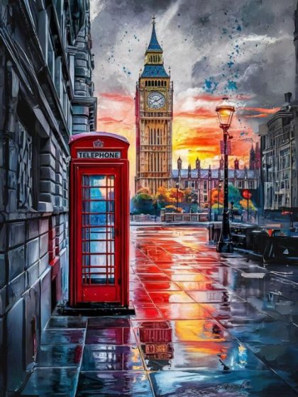 City |  Red Telephone Box 60x75cm(24×29.5in) Landscape & Nature City