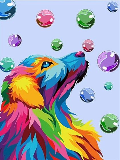 Colorful |  Dog and Bubbles 60x75cm(24×29.5in) Colorful Colorful