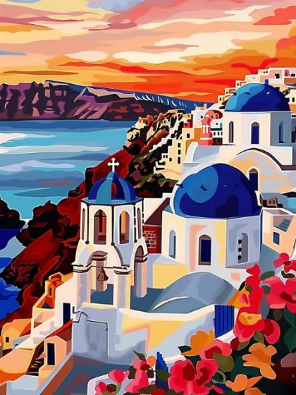 Colorful |  Santorini Panorama 60x75cm(24×29.5in) Colorful Colorful