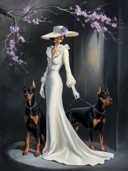 Dog |  Lady and her Dogs 60x75cm(24×29.5in) Animal Dog