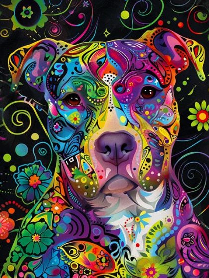 Dog |  Psychedelic Dog 60x75cm(24×29.5in) Animal Dog