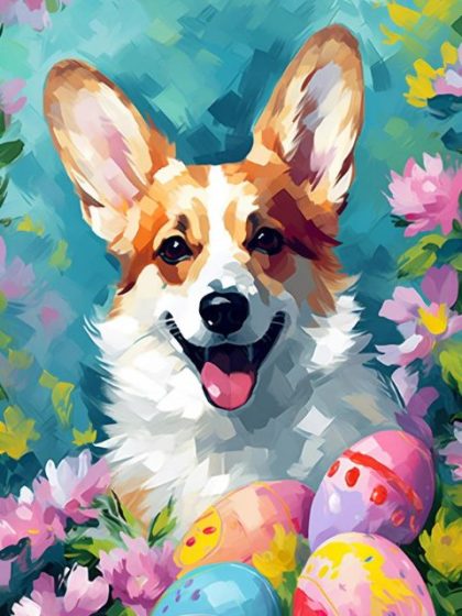 Easter |  Welsh Corgi Floral Creation 60x75cm(24×29.5in) Easter Easter