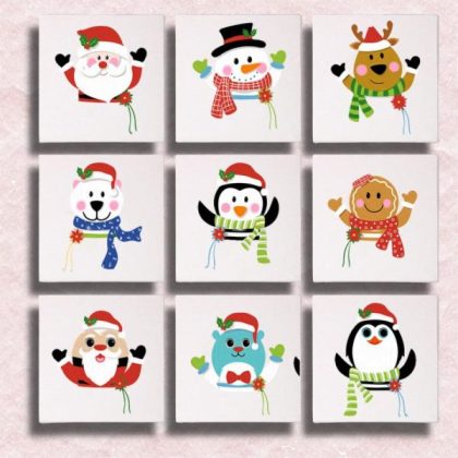 Easy Kits |  Mini Merry Friends 9 Pack Paint by Numbers 15x15cm(6x6in) Easy Kits Easy Kits