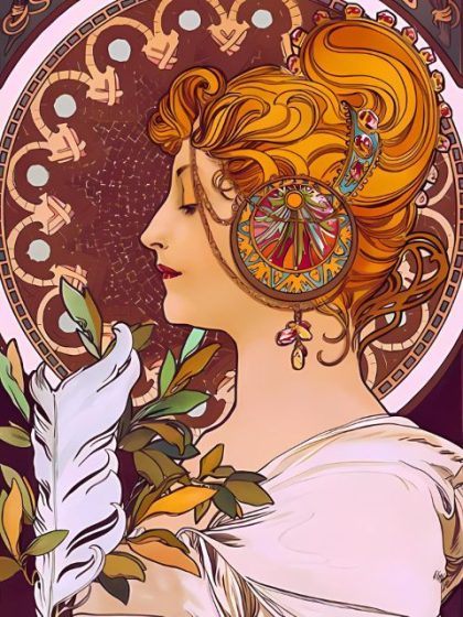 Famous Kits |  Alphonse Mucha – Feather 60x75cm(24×29.5in) Famous Famous Kits