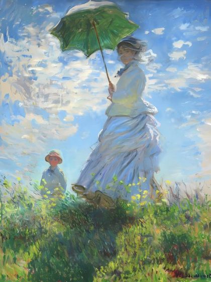 Famous Kits |  Claude Monet – Woman with a Parasol 60x75cm(24×29.5in) Famous Famous Kits