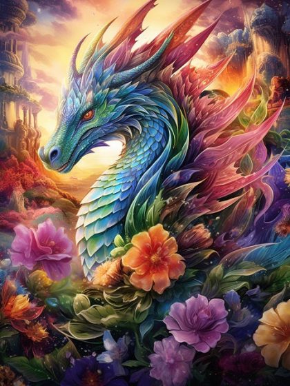 Fantasy Kits |  Floral Dragon – Paint by Numbers Kit 60x75cm(24×29.5in) Fantasy Fantasy Kits