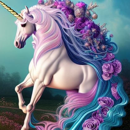 Fantasy Kits |  Majestic Unicorn with Flowery Mane 60x60cm(23.5×23.5in) Fantasy Fantasy Kits