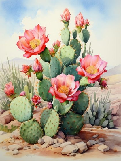 Floral Kits |  Blooming Opuntia Cactus 60x75cm(24×29.5in) Floral Kits Floral Kits