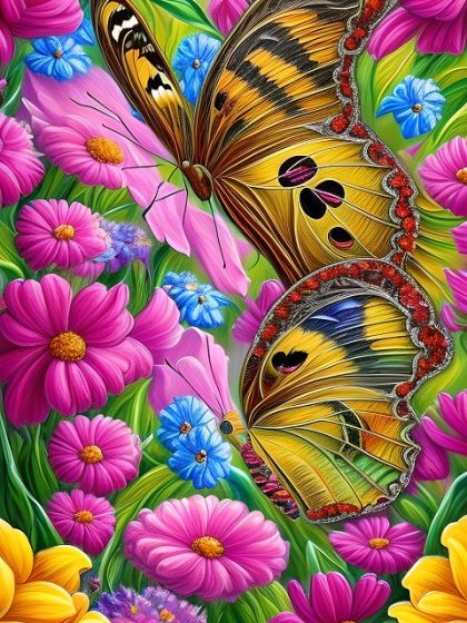 Floral Kits |  Butterflies on Spring Meadow – Paint by Numbers Kit 60x75cm(24×29.5in) Floral Kits Floral Kits