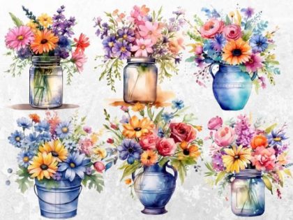 Floral Kits |  Jars with Flowers 60x75cm(24×29.5in) Floral Kits Floral Kits