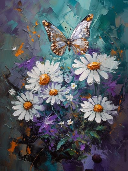 Floral Kits |  Meadow Daisies and Butterfly – Paint by Numbers Kit 60x75cm(24×29.5in) Floral Kits Floral Kits