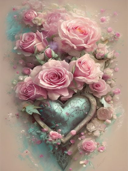 Floral Kits |  Metal Heart Entwined in Roses 60x75cm(24×29.5in) Floral Kits Floral Kits