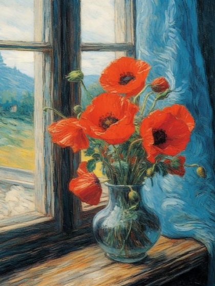 Floral Kits |  Poppy Flowers in Vase 60x75cm(24×29.5in) Floral Kits Floral Kits