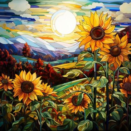 Floral Kits |  Stained Glass Sunflower Field 60x60cm(23.5×23.5in) Floral Kits Floral Kits