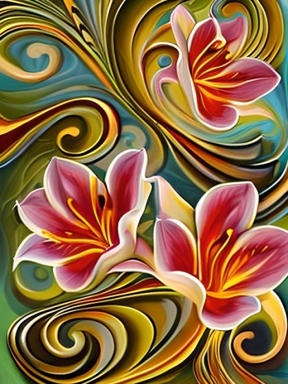 Floral Kits |  Swirling Lillies 60x75cm(24×29.5in) Floral Kits Floral Kits