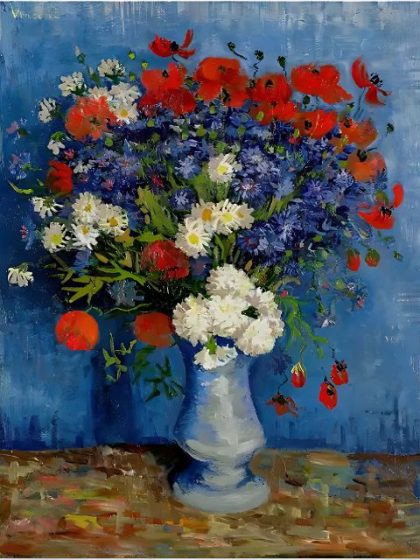 Floral Kits |  Van Gogh – Vase with Cornflowers and Poppies 60x75cm(24×29.5in) Floral Kits Floral Kits