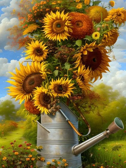 Floral Kits |  Vintage Idyllic Sunflowers – Paint by Numbers Kit 60x75cm(24×29.5in) Floral Kits Floral Kits