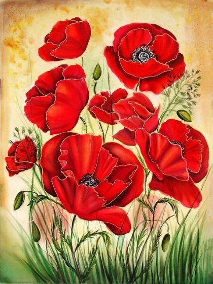 Floral Kits |  Wild Red Poppy Flowers 60x75cm(24×29.5in) Floral Kits Floral Kits