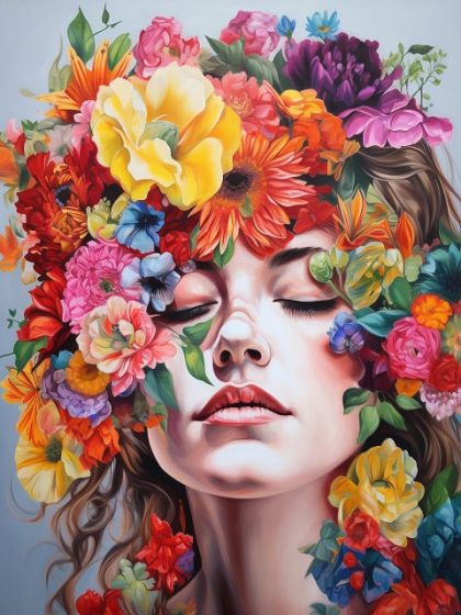 Floral Kits |  Woman Blinded by Flowers 60x75cm(24×29.5in) Floral Kits Floral Kits