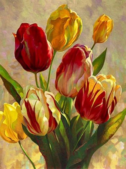 Floral Kits |  Yellow Red Tulips 60x75cm(24×29.5in) Floral Kits Floral Kits