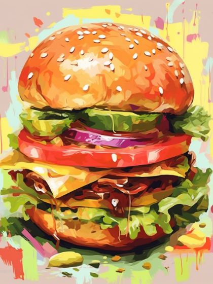 Food and Drinks |  Burger Paint by numbers 60x75cm(24×29.5in) Food & Drinks Food & Drinks