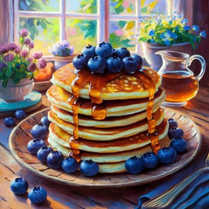 Food and Drinks |  Pancakes with Blueberries 60x75cm(24×29.5in) Food & Drinks Food & Drinks