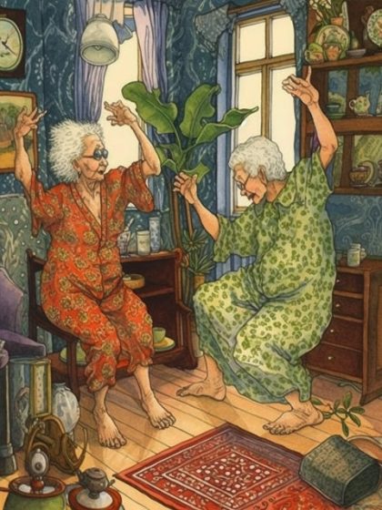 Funny |  Dancing Old Ladies 60x75cm(24×29.5in) Style Funny