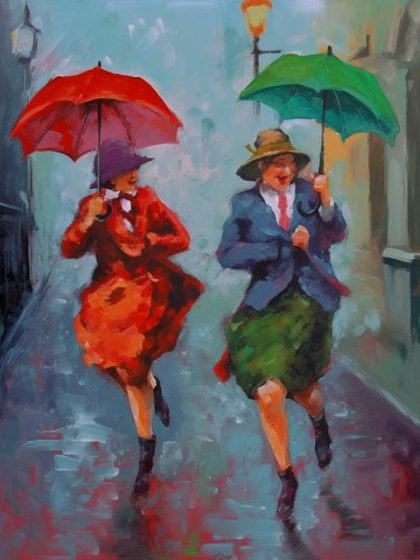 Funny |  Old Ladies Dancing in the Rain 60x75cm(24×29.5in) Funny Funny